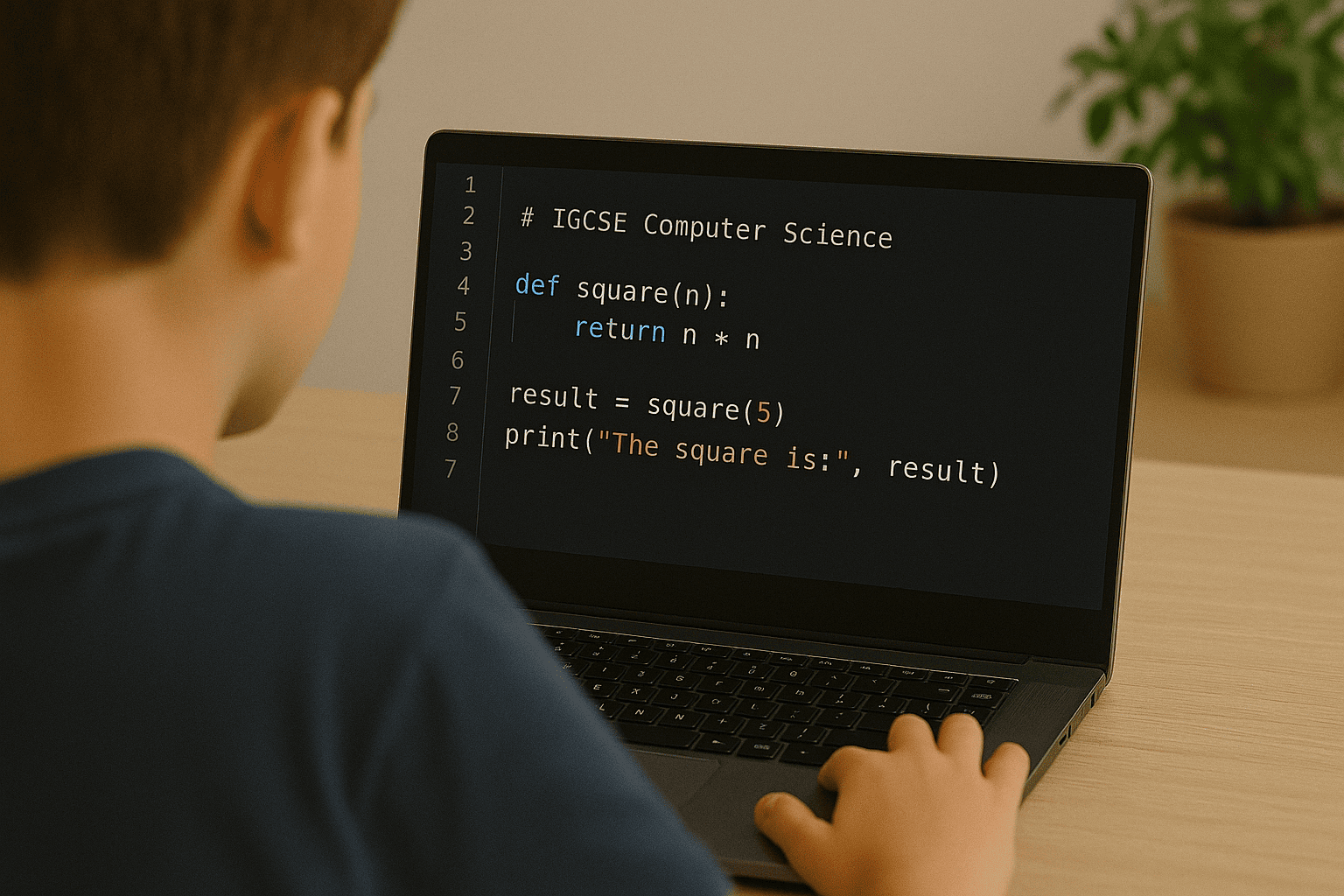 Student preparing for IGCSE Computer Science exam with coding and study materials